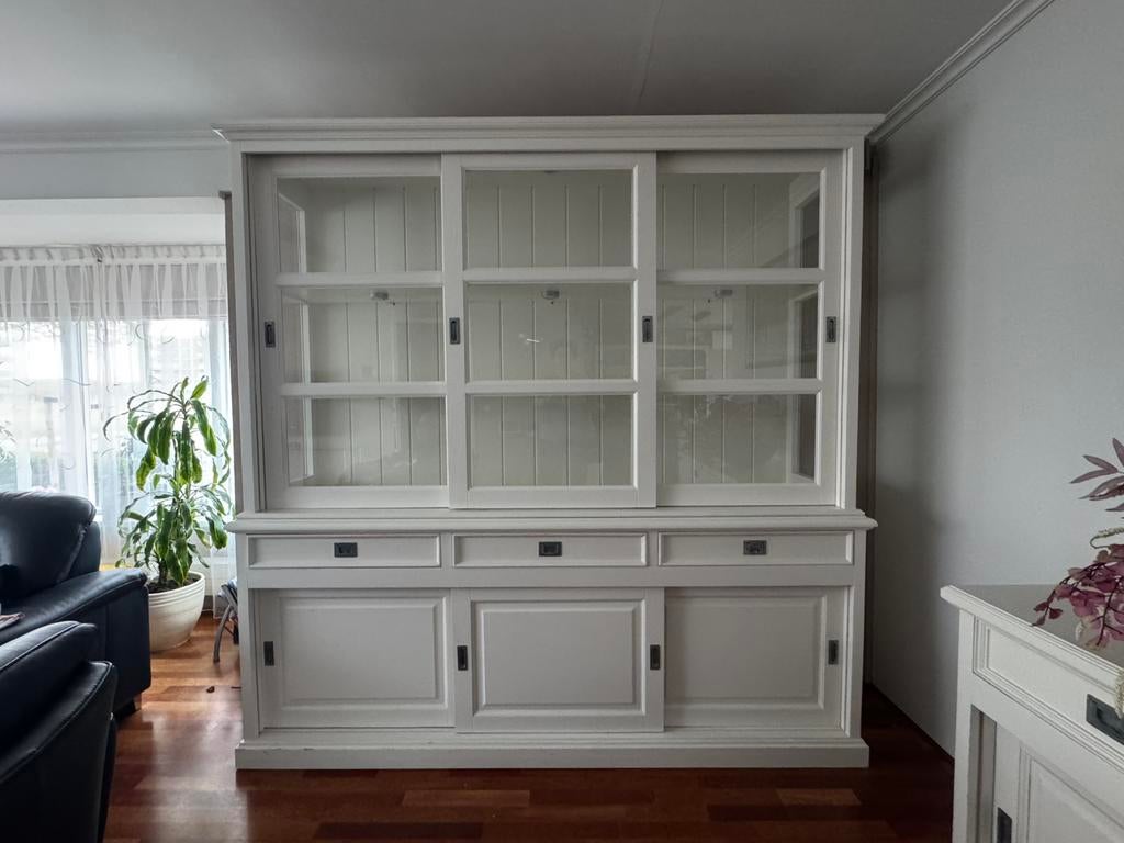 Prachtige landelijke buffet vitrine kast, Ophalen, Gebruikt, Met deur(en), 200 cm of meer
