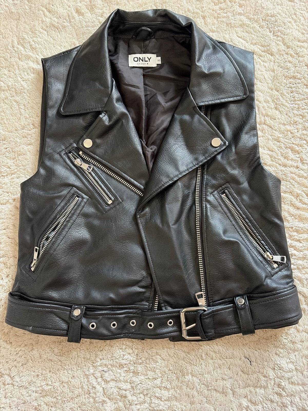 ONLY Zwart Faux Leren Gilet - Maat XS, Ophalen of Verzenden, Zo goed als nieuw, Maat 34 (XS) of kleiner, Zwart