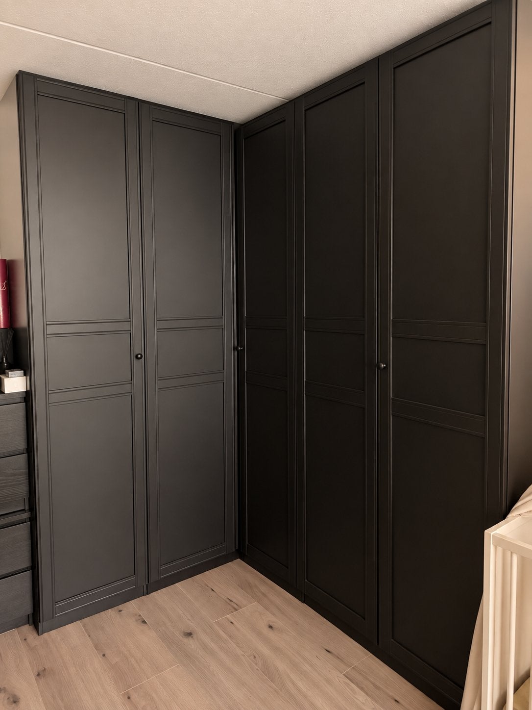 IKEA PAX kledingkast – grote L-vorm – zwart/antraciet, Ophalen, 200 cm of meer, 200 cm of meer, 50 tot 75 cm