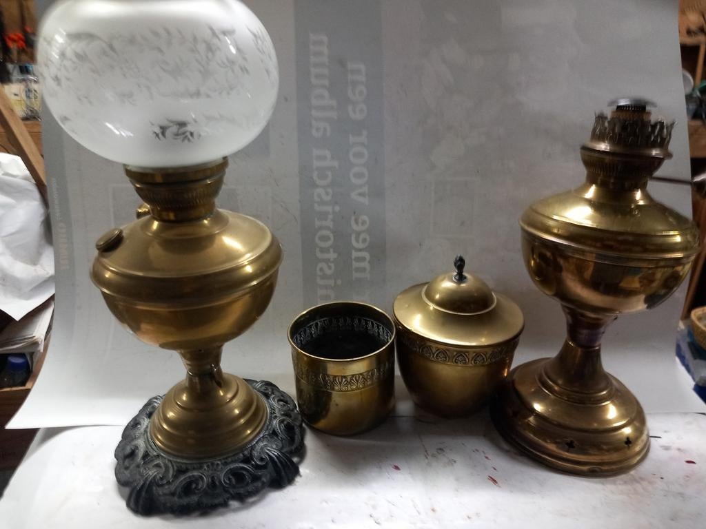 Antieke Koperen Lampen en Potten Set, Ophalen of Verzenden