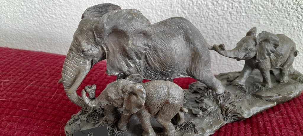 wandelende olifanten koe met 2 jongen, Verzenden, Nieuw, Metaal