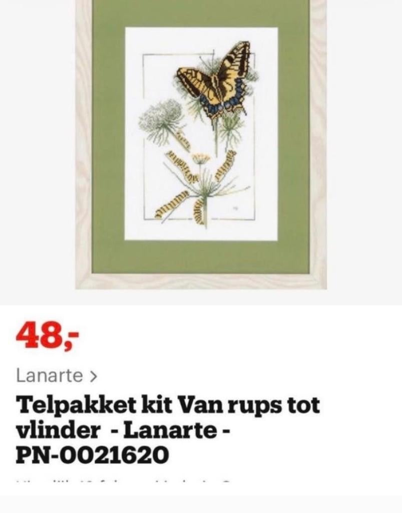 BORDUURPAKKET LANARTE M. BASTIN VAN RUPS TOT VLINDER, Verzenden, Nieuw, Handborduren, Borduurpakket