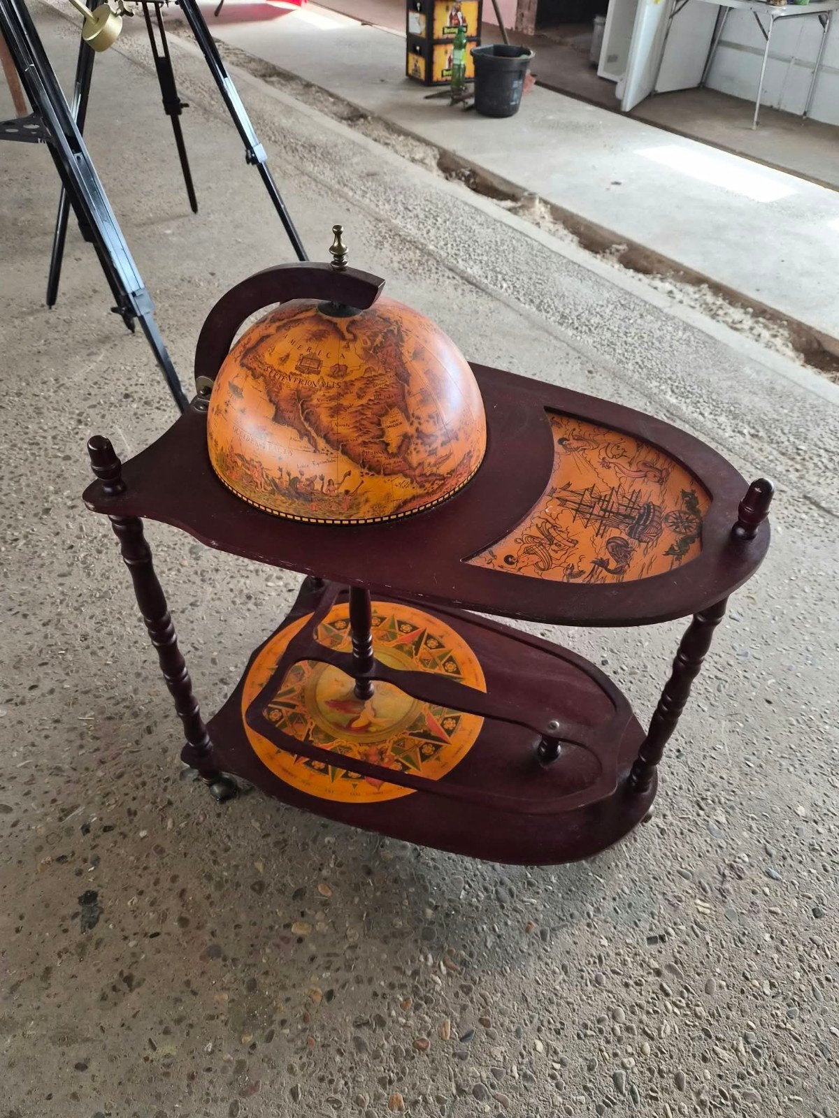 Vintage Globe Bar Trolley - Houten Drankwagen, Ophalen