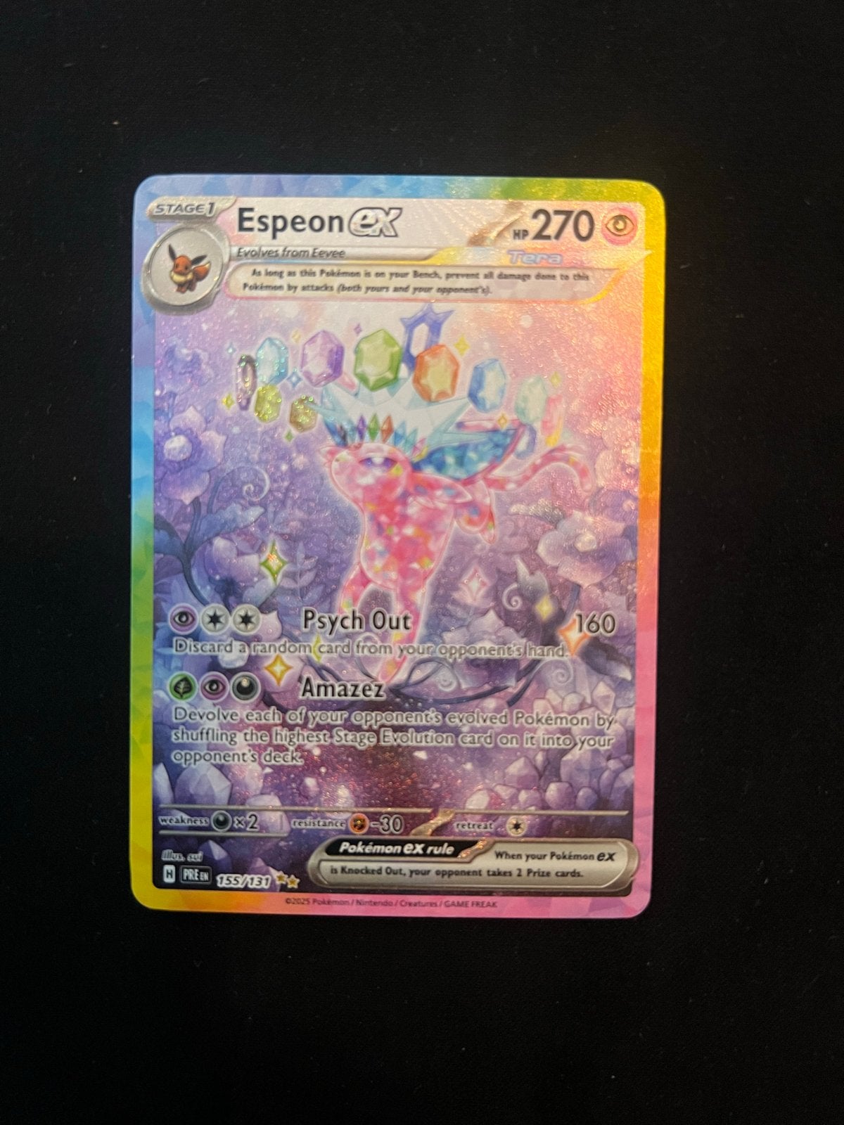 Espeon ex Sir 155/131 Prismatic Evolutions, Ophalen of Verzenden, Zo goed als nieuw, Losse kaart, Foil