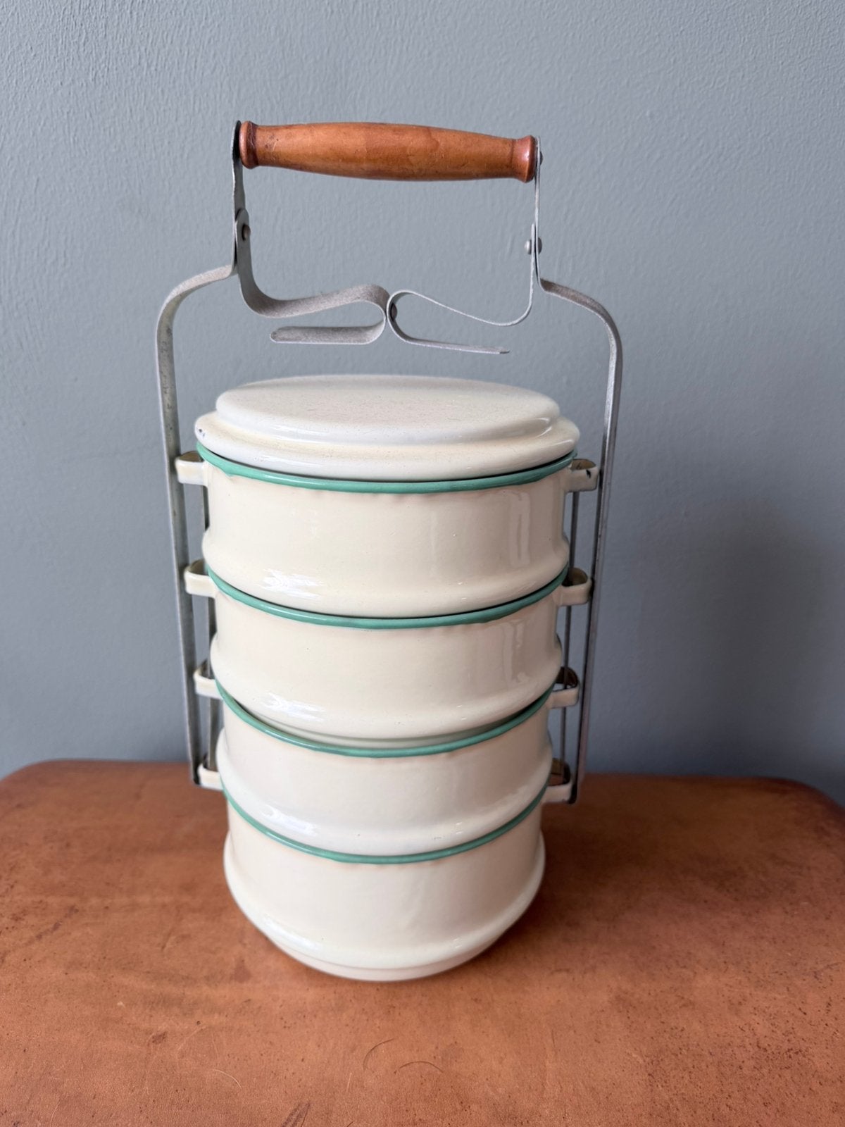 Vintage emaille rantang / etensdrager – 4 laags, Antiek en Kunst, Ophalen of Verzenden