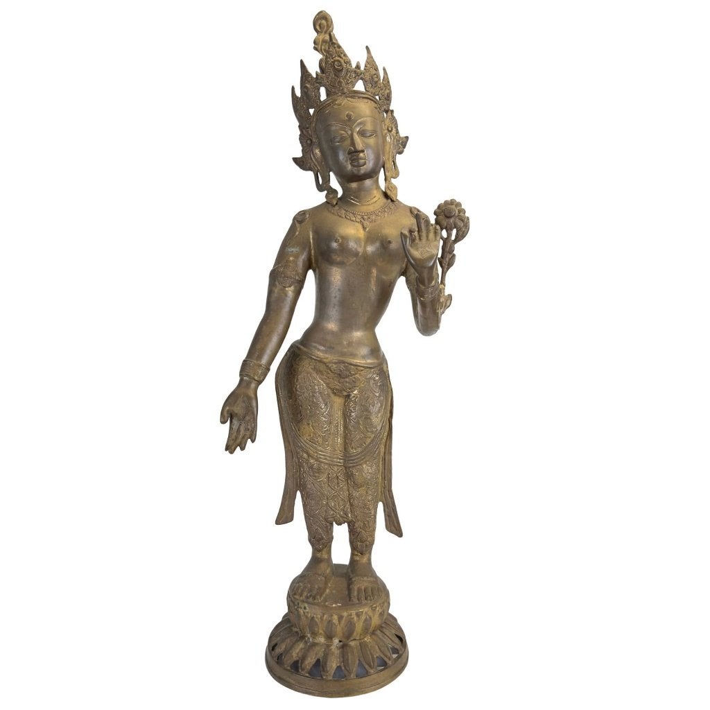 Groene Tara – Nepalees vuurverguld brons – 78 cm, Antiek en Kunst, Overige herkomsten, Ophalen of Verzenden, Beeld, Brons