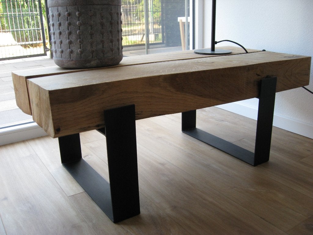 Z.g.a.n. eiken bielzen salon-, bijzet-, tv tafel of bankje., Ophalen, Minder dan 50 cm, 50 tot 100 cm, Zo goed als nieuw