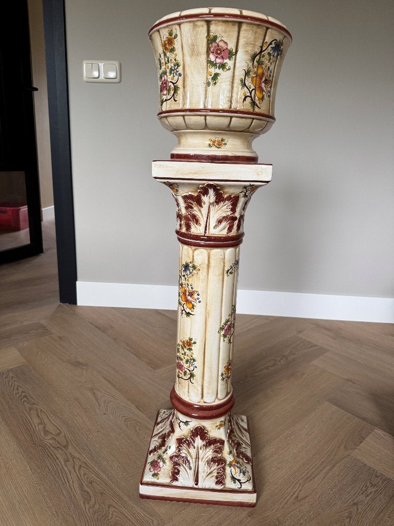 Zuil met bijpassende bloempot, Rond, Zo goed als nieuw, Balkon, Aardewerk