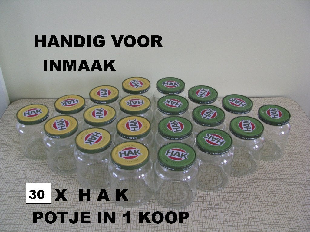 € 10 = 30 x HAK pot * handig voor 🫛🫐🍓🍅 inmaak *, Voorraadpot, Ophalen, Zo goed als nieuw, Glas