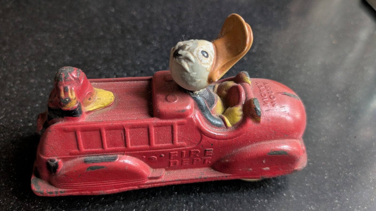 Vintage Brandweerauto met Eend Bestuurder - Antiek Speelgoed, Ophalen of Verzenden, Gebruikt