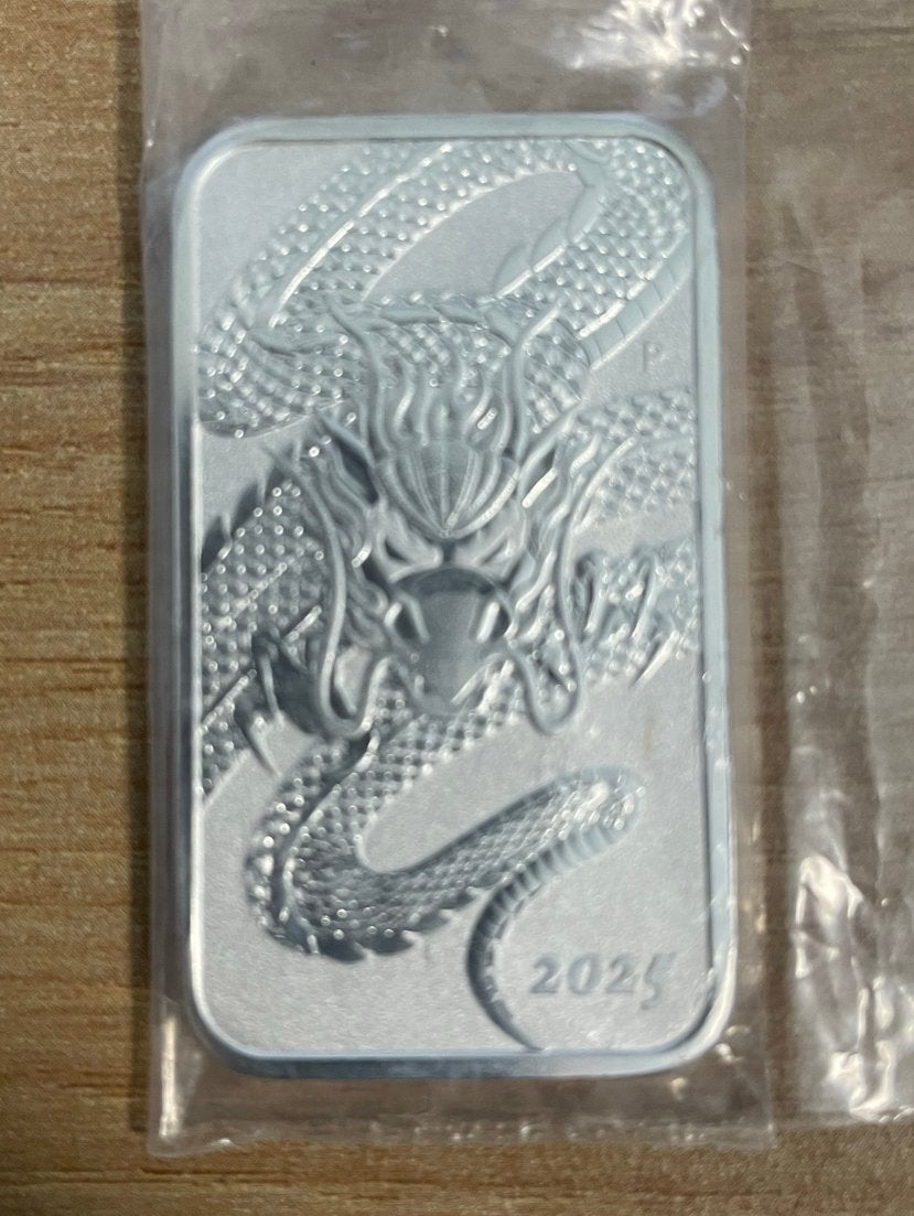 1 oz Zilveren Baar 2025 Chinese Dragon, Ophalen of Verzenden, Zilver