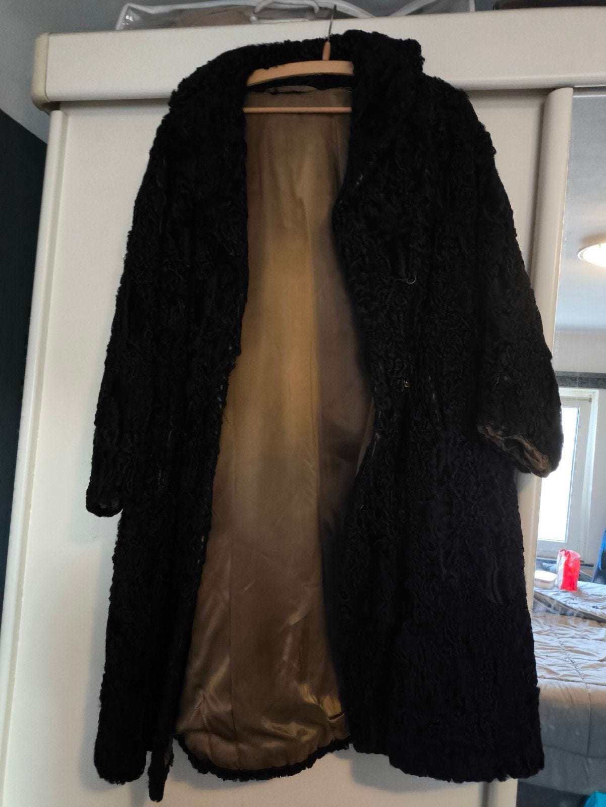 vintage bontjas lang, Ophalen of Verzenden, Gebruikt, Zwart, Overige materialen