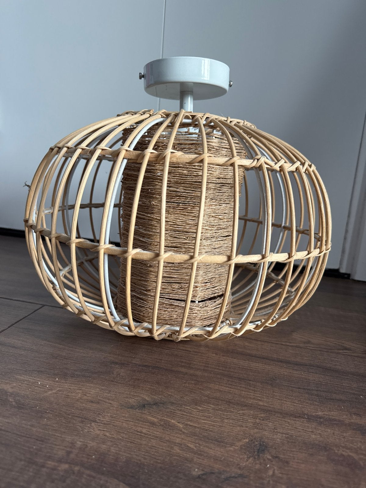 Mooie rieten hanglamp, Ophalen, Gebruikt, Natuurlijk materiaal, E27 (groot)