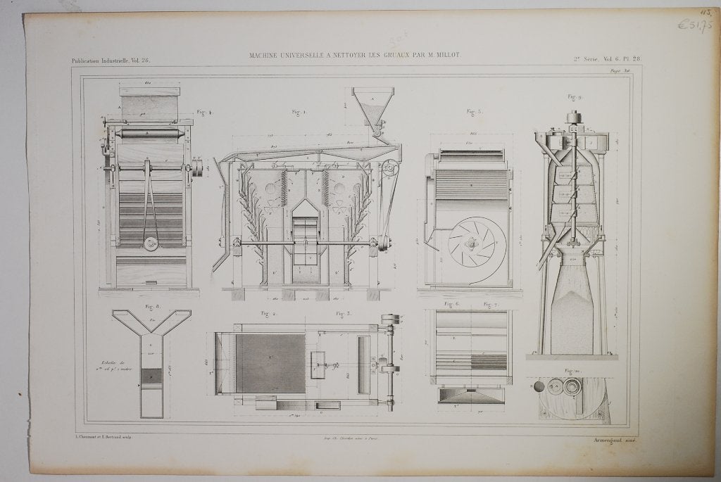 Mechanische grutten zeef - Antieke illustratie (1880), Gebruikt, Verzenden, Voor 1940, Prent