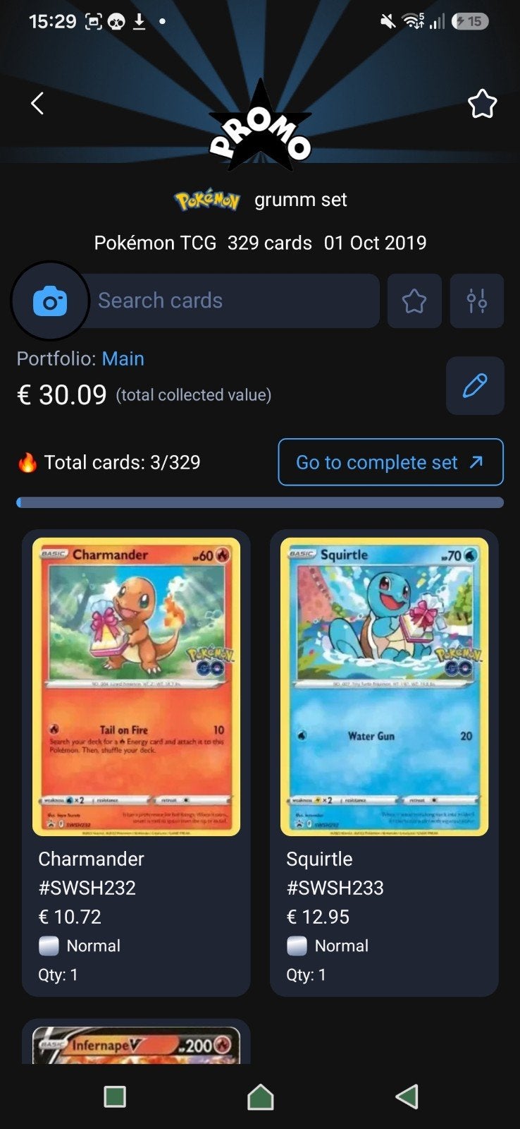 3 SWSH Pokémon kaarten - Squirtle, Charmander, Infernape V, Ophalen, Zo goed als nieuw, Meerdere kaarten, Foil