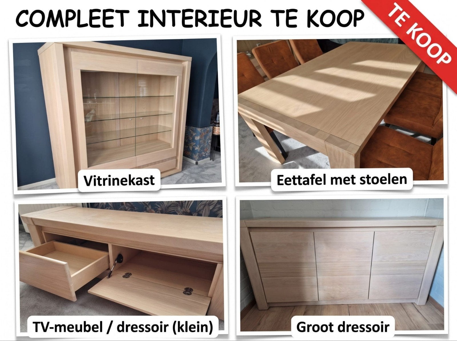 Woonkamerset Tafel Stoelen Dressoirs, Ophalen, Rechthoekig, Glas, 200 cm of meer