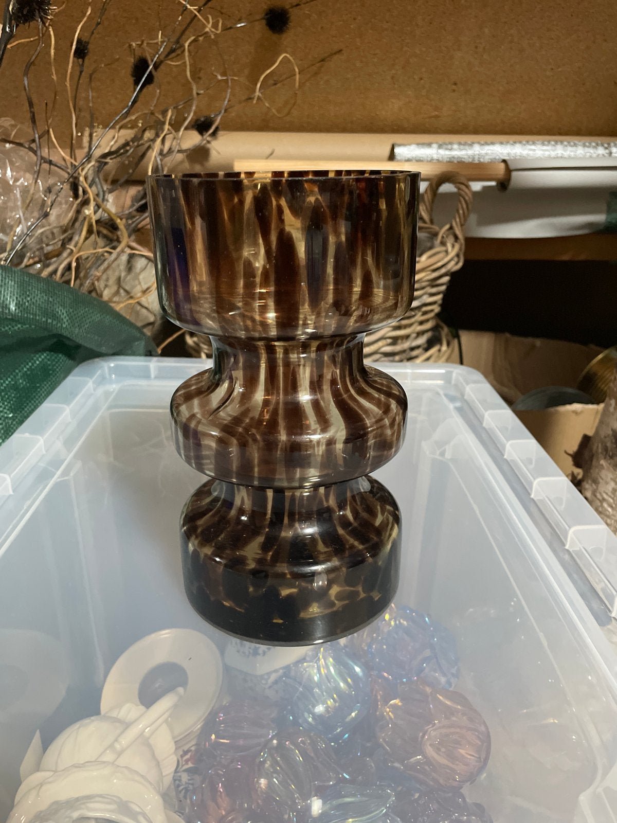 Vintage glazen vaas/windlicht met luipaardprint, Ophalen
