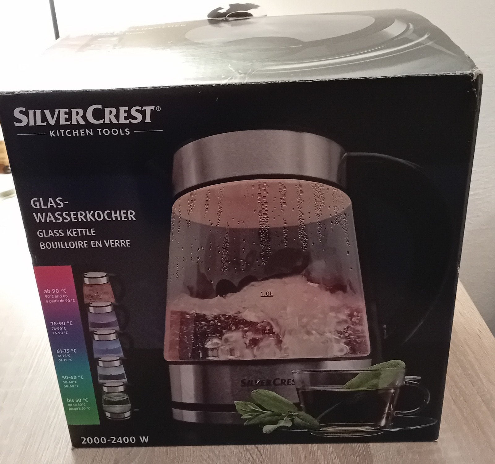 Nieuwe SilverCrest Glas-Wasserkocher Waterkoker, 1 tot 2 liter, Ophalen of Verzenden, Nieuw, Rvs