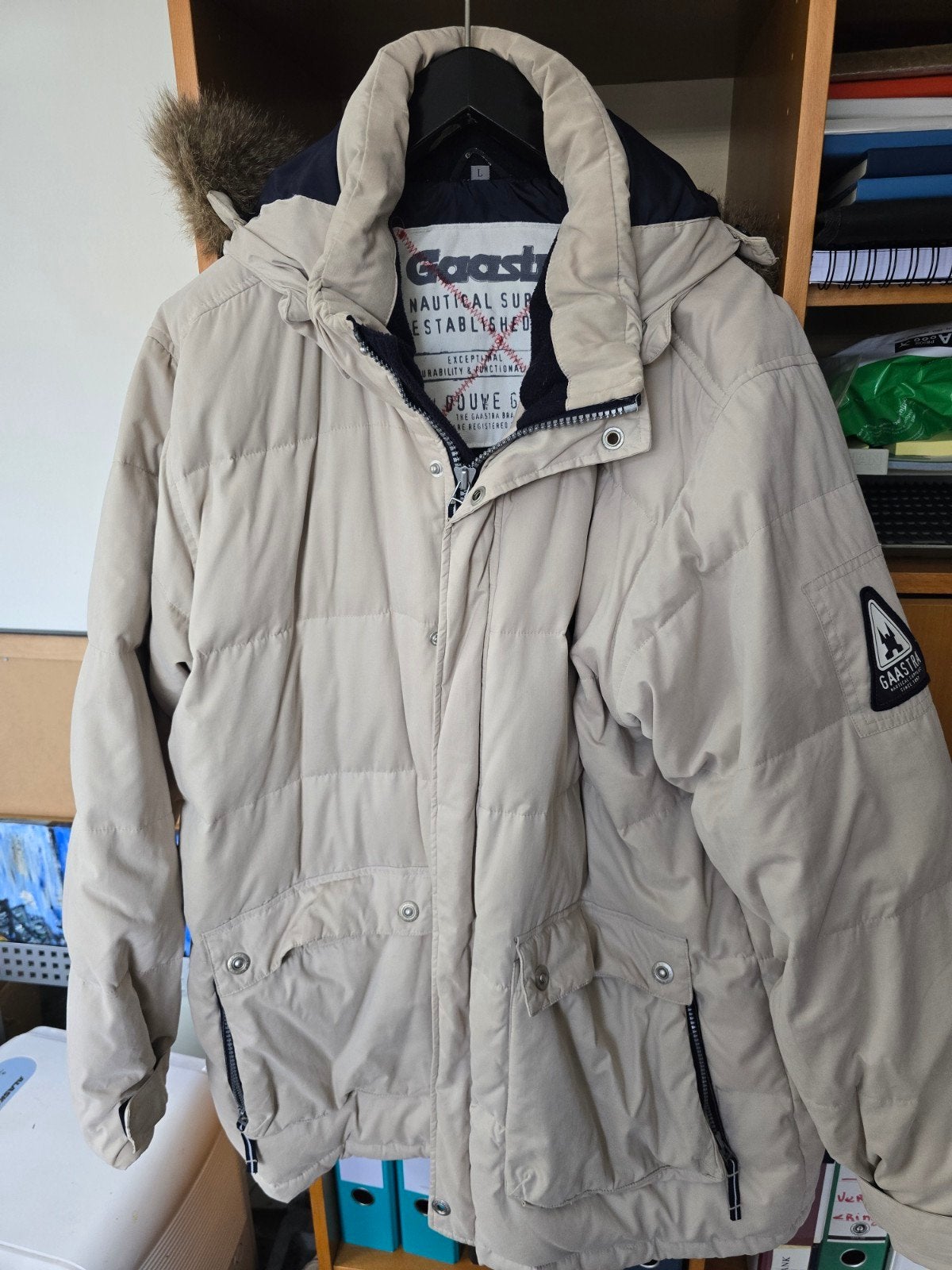 Gaastra winterjas heren - Beige/Blauw - Maat L, Maat 52/54 (L), Gaastra, Beige, Ophalen of Verzenden