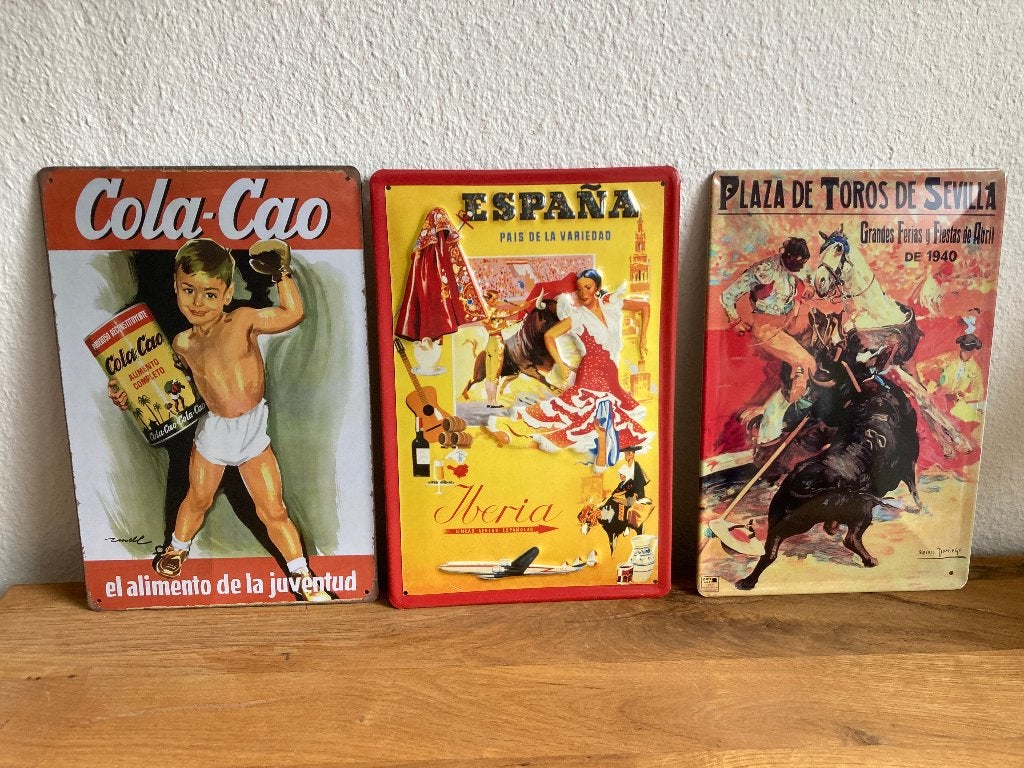 reclamebord 3x vintage Spanje, Ophalen, Zo goed als nieuw, Reclamebord