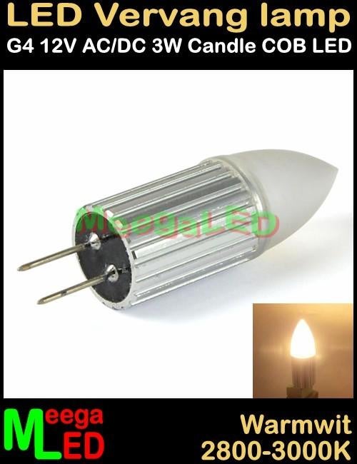 G4 LEDspot LEDlamp kaars met 3W COB LED - Warmwit - 2800k, Led-lamp, Minder dan 30 watt, Nieuw, Bipin of Steekvoet
