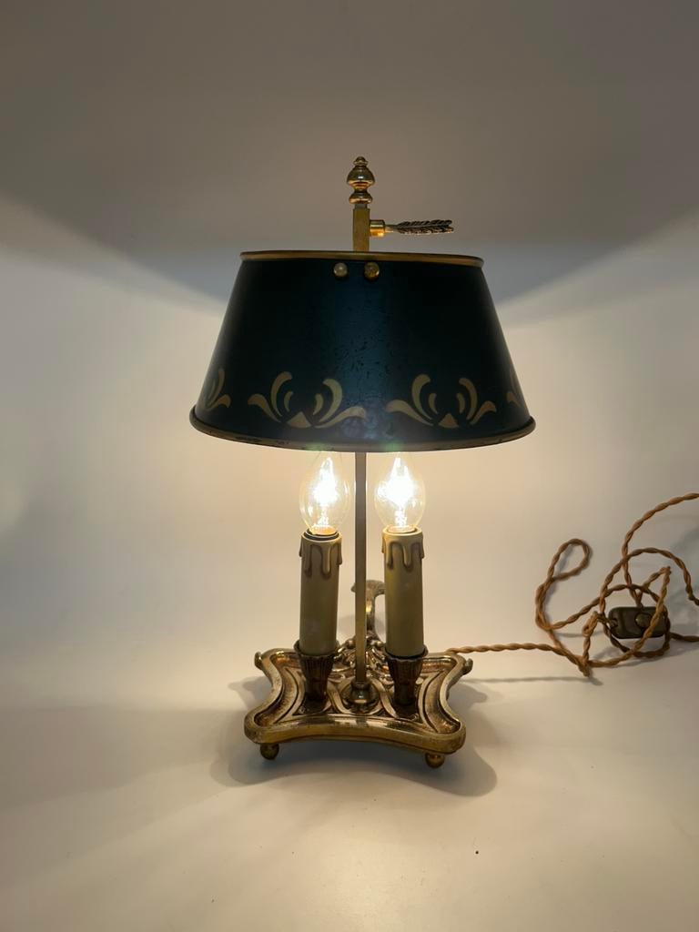 Antieke Franse Bouillotte Lamp – Groene Tôle Kap – 38 cm, Antiek en Kunst, Antiek | Lampen, Ophalen of Verzenden