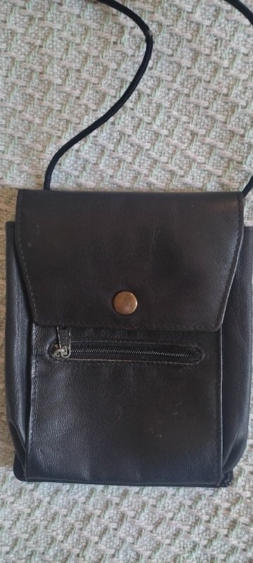 Reisportefeuille, zwart leer, Verzenden, Zo goed als nieuw, Zwart, Leer