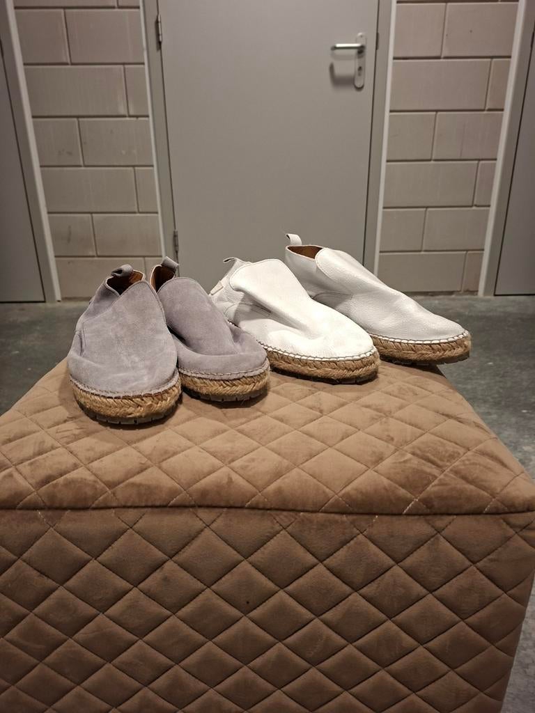 Shabbies Amsterdam Espadrilles Maat 40 Wit Leer Grijs Suède, Shabbies Amsterdam, Wit, Ophalen of Verzenden, Espadrilles of Moccasins