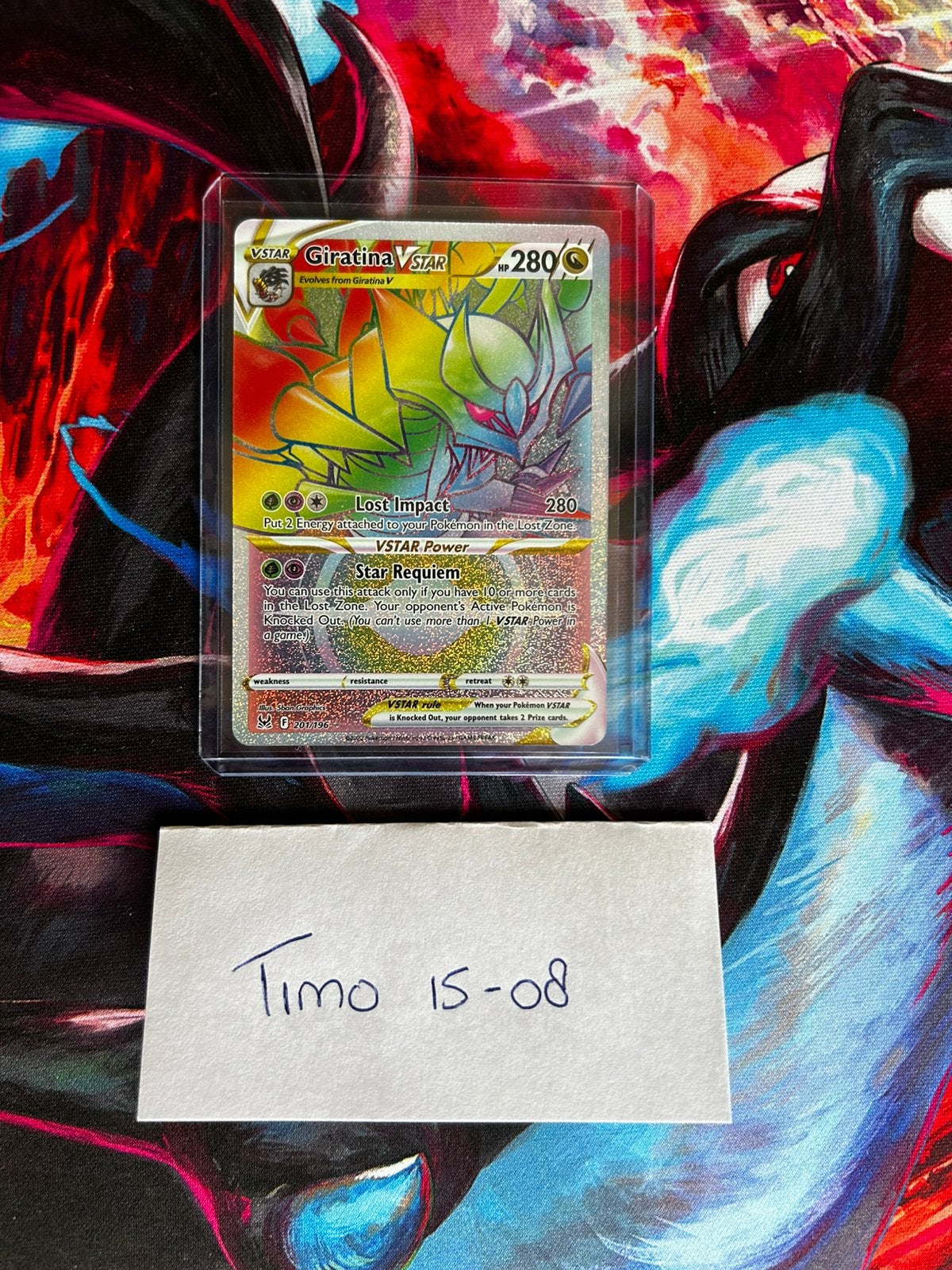 Giratina Vstar Rainbow 201/196 Lost Origin, Ophalen of Verzenden, Zo goed als nieuw, Losse kaart, Foil