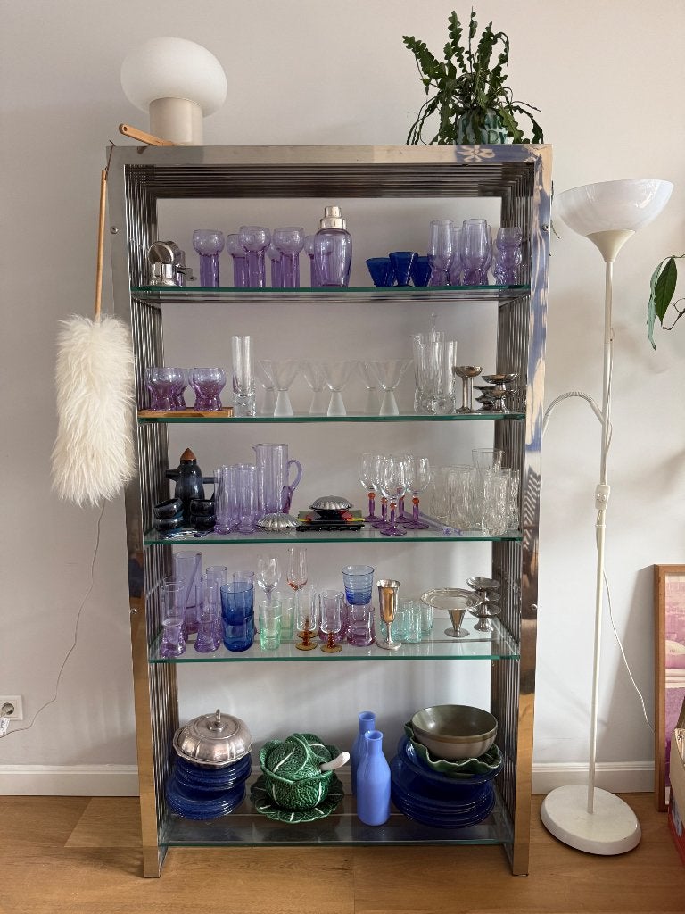 RVS kast met glazen planken
