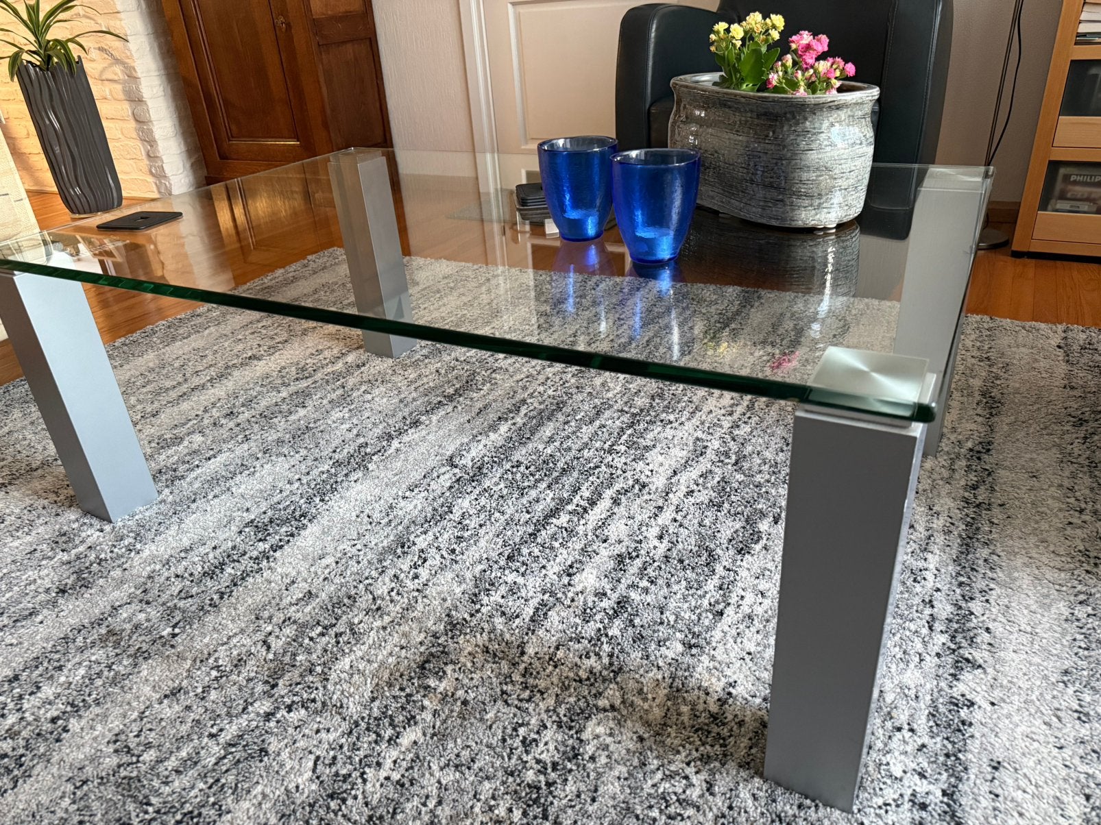 Glazen salontafel, Ophalen, Gebruikt, 100 tot 150 cm, 50 tot 100 cm