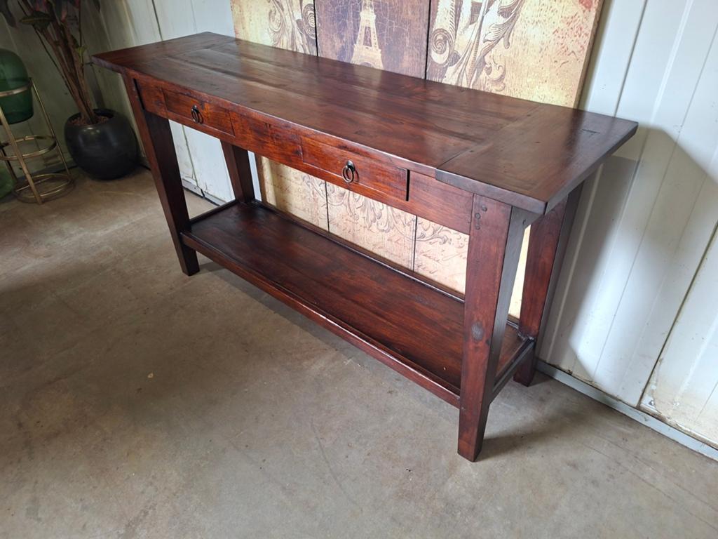 Koloniaal teakhouten sidetable, haltafel, wandconsole, licht, Ophalen of Verzenden, 25 tot 50 cm, Rechthoekig