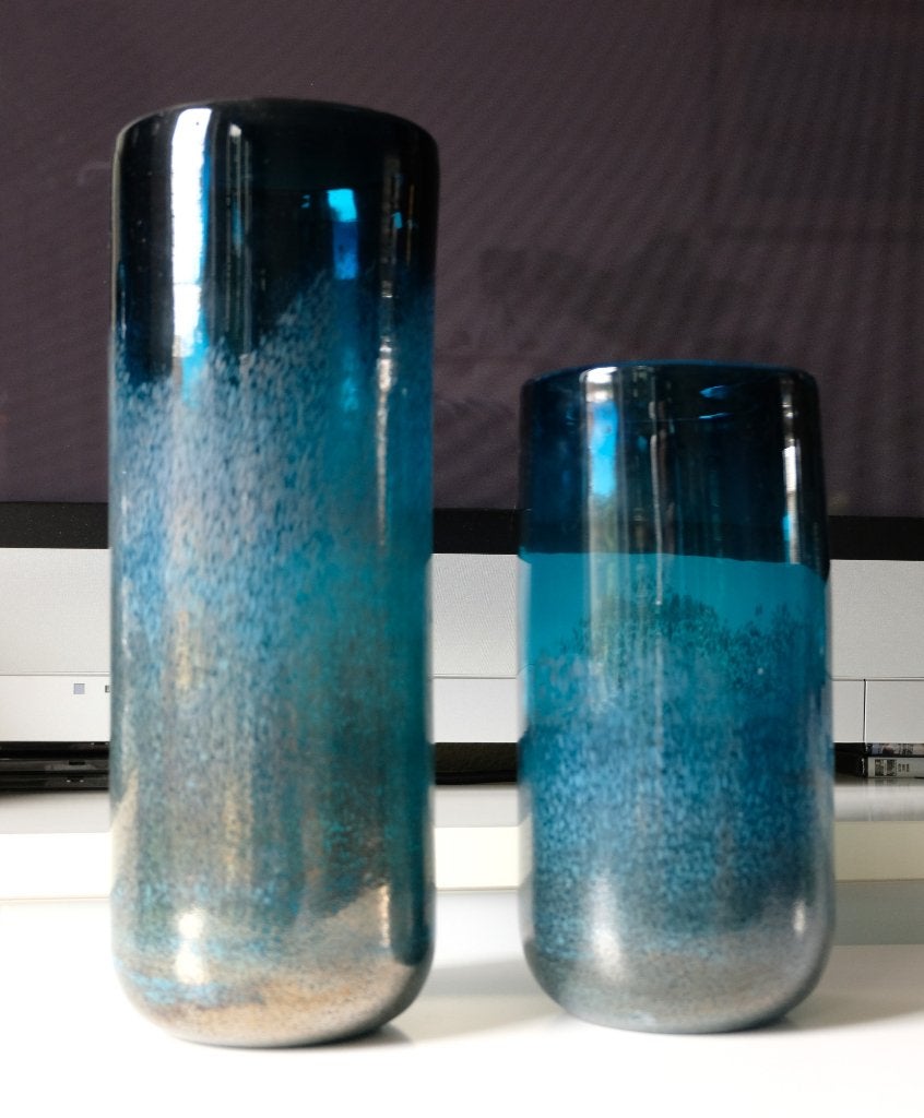 Set Leonardo vazen basalt-blauw goud lichtblauw groot, Huis en Inrichting, Ophalen, Blauw, Geschikt voor droogbloemen, Glas