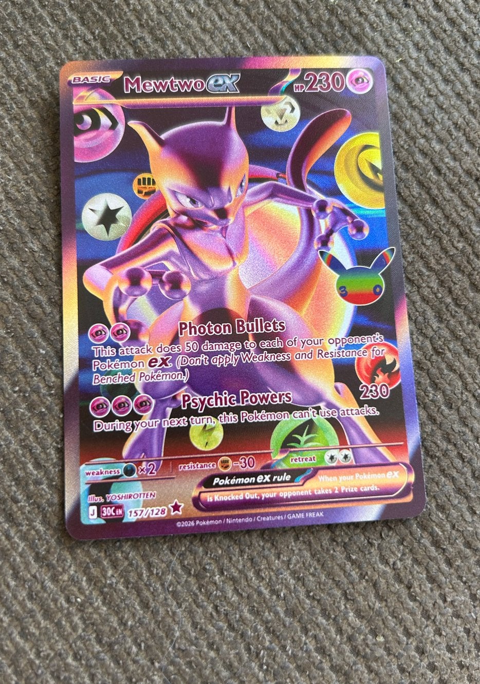 Mewtwo EX Pokémon Kaart (Full Art) - Zeldzaam!, Hobby en Vrije tijd, Ophalen of Verzenden, Zo goed als nieuw, Losse kaart, Foil