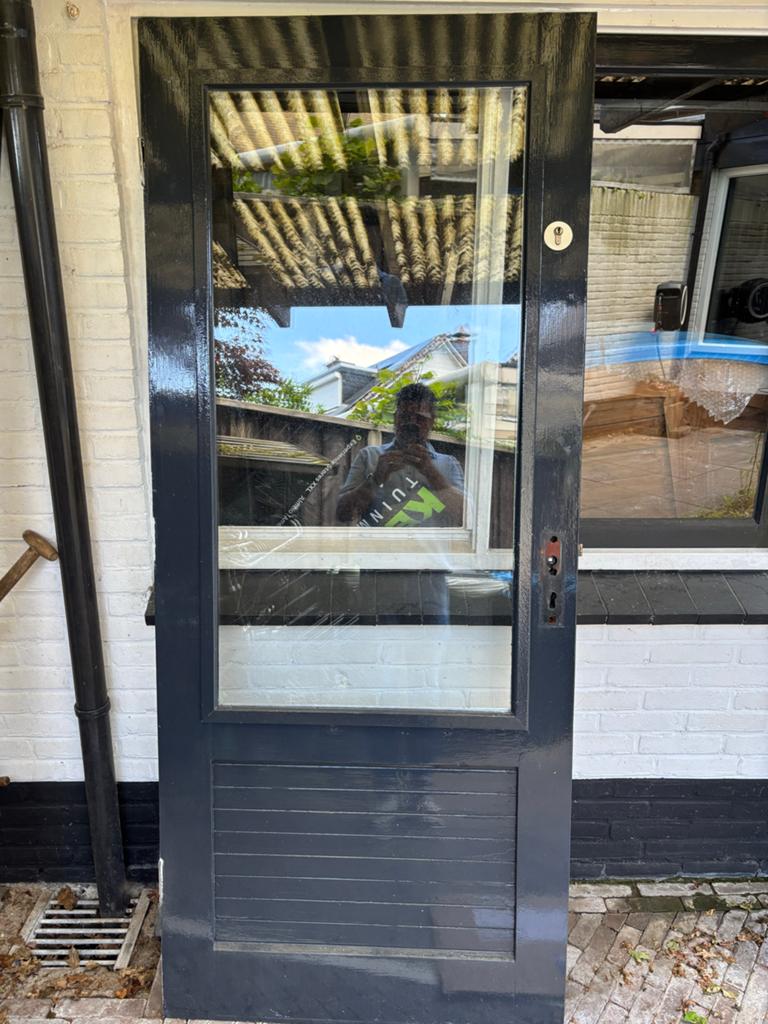 Hardhouten buitendeur met HR glas - 208x87,8x4 cm, Gebruikt, 80 tot 100 cm, Ophalen of Verzenden, Buitendeur