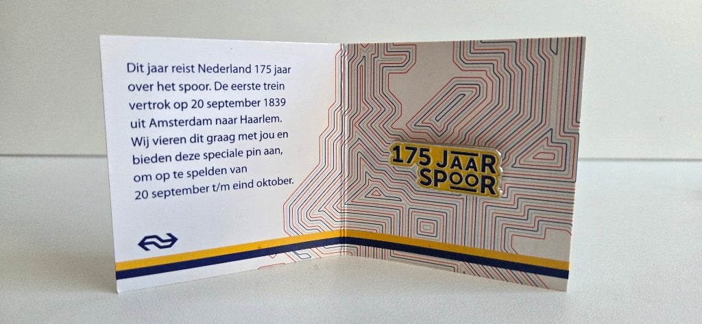 Pin 175 jaar Nederlandse Spoorwegen, Verzamelen, Speldjes, Pins en Buttons, Ophalen of Verzenden, Nieuw, Transport, Speldje of Pin