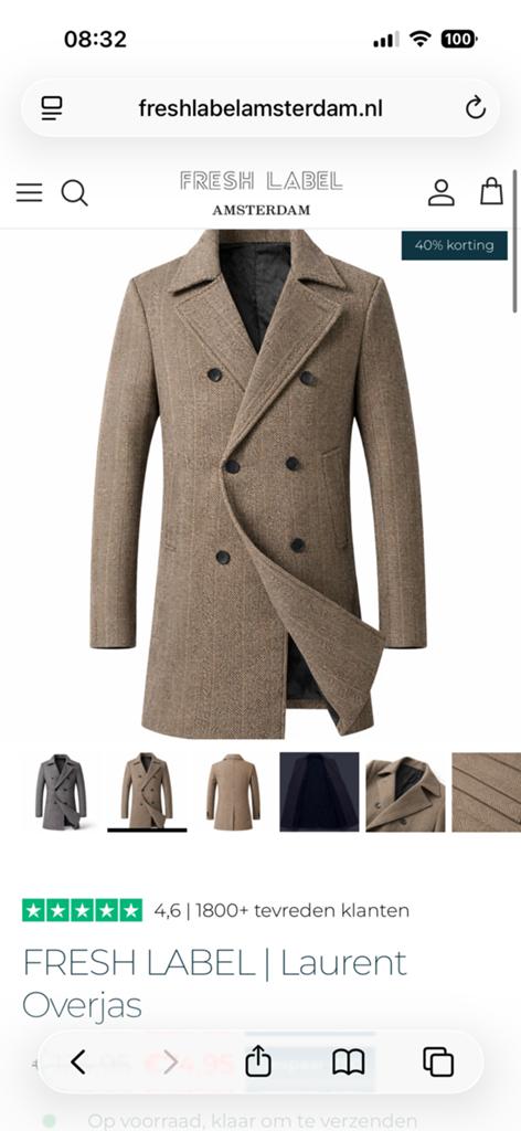 Fresh Label Amsterdam jas - Lauent Overjas maat L, Ophalen of Verzenden, Nieuw, Maat 52/54 (L), Overige kleuren