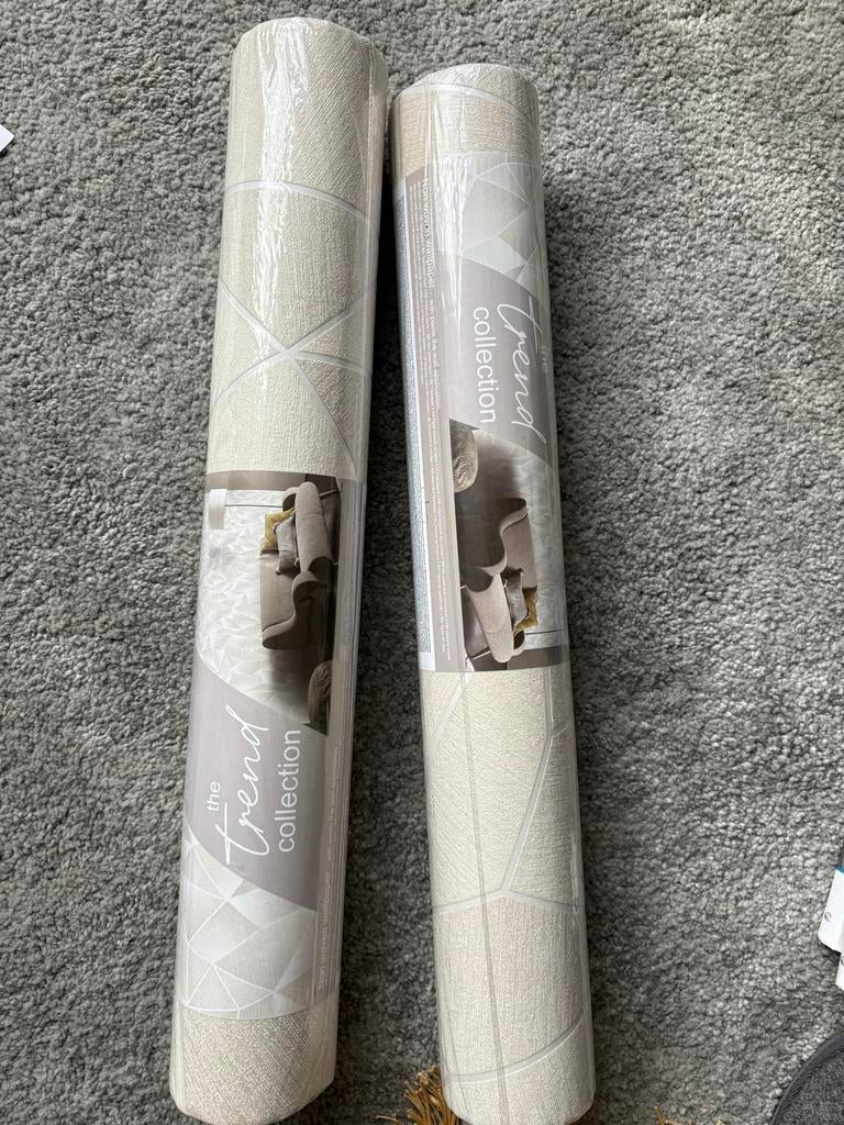 2 rollen The Trend Collection behang - Beige/Wit, Ophalen of Verzenden, 10 tot 25 m², Wit