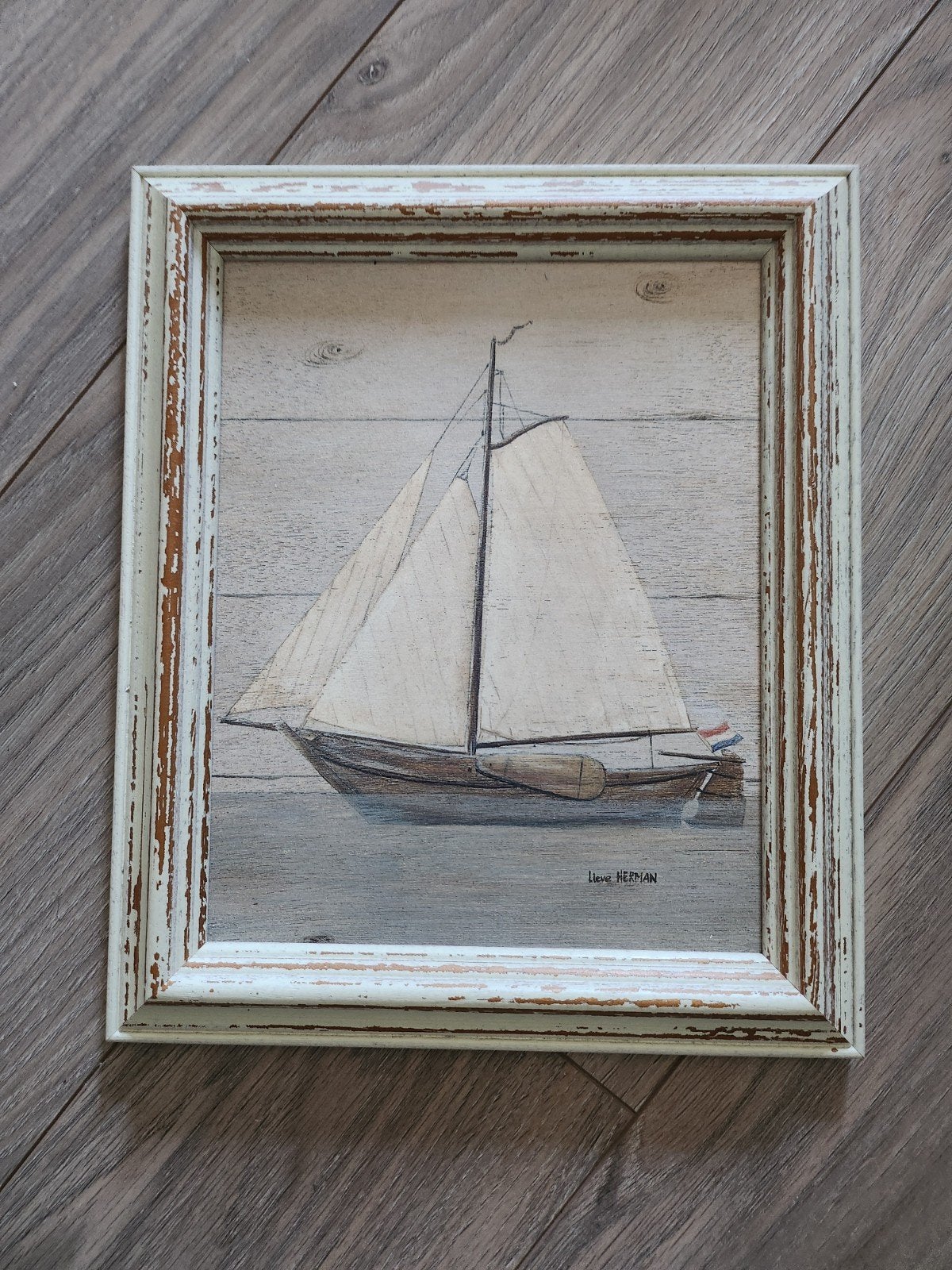 Set van 3 ingelijste zeilboot prints - Maritieme kunst, Ophalen, Minder dan 50 cm, Gebruikt, Print