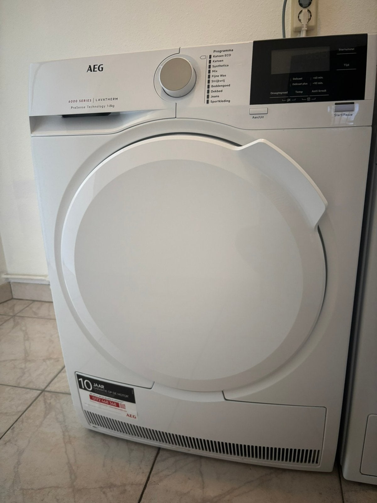 AEG droger 6000 Prosense Lavatherm 1-8 kg, Ophalen, 6 tot 8 kg, Zo goed als nieuw, Voorlader