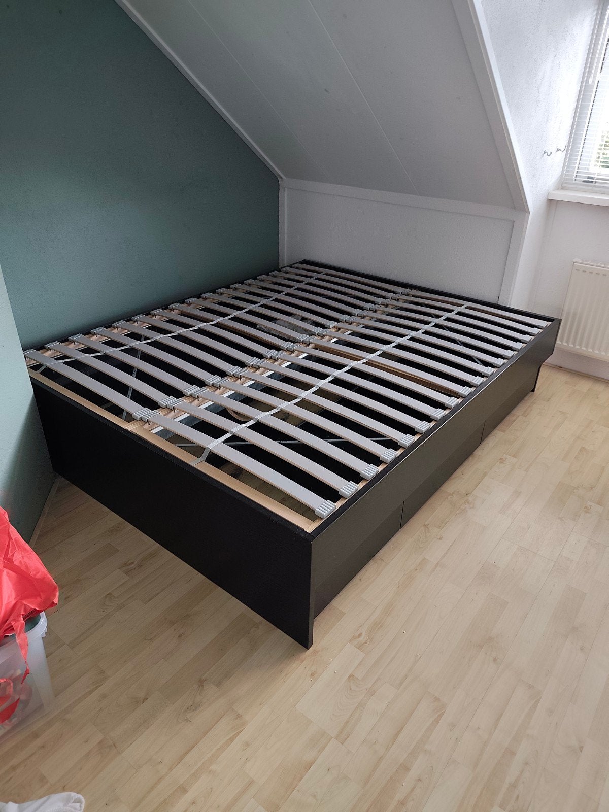 Tweepersoonsbed met lattenbodem en opbergruimte, Ophalen, Zwart, Tweepersoons, 140 cm