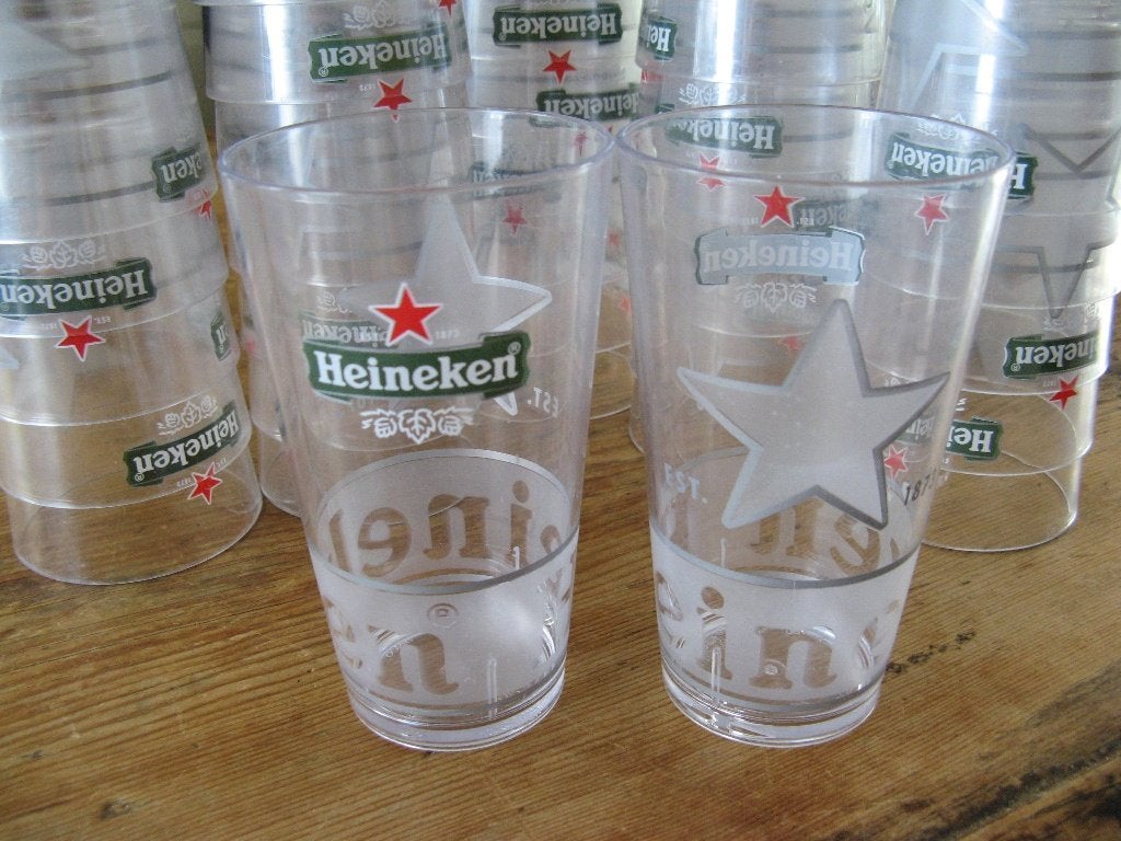 35 Heineken hard plastic bierbeker glazen hardcup, Ophalen, Gebruikt, Bierglas