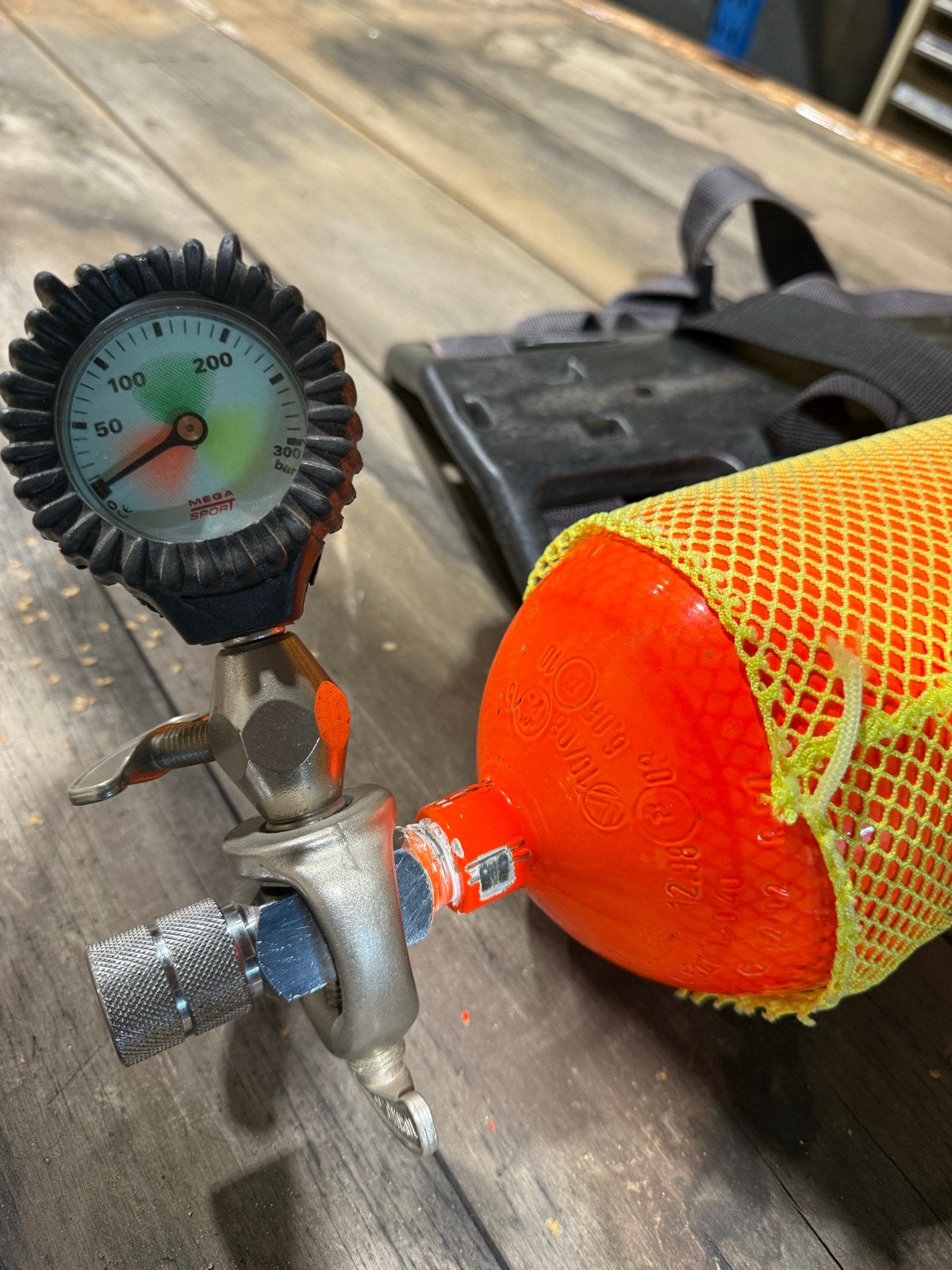Duikfles met manometer -, Watersport en Boten, Ophalen of Verzenden, Gebruikt, Duikfles