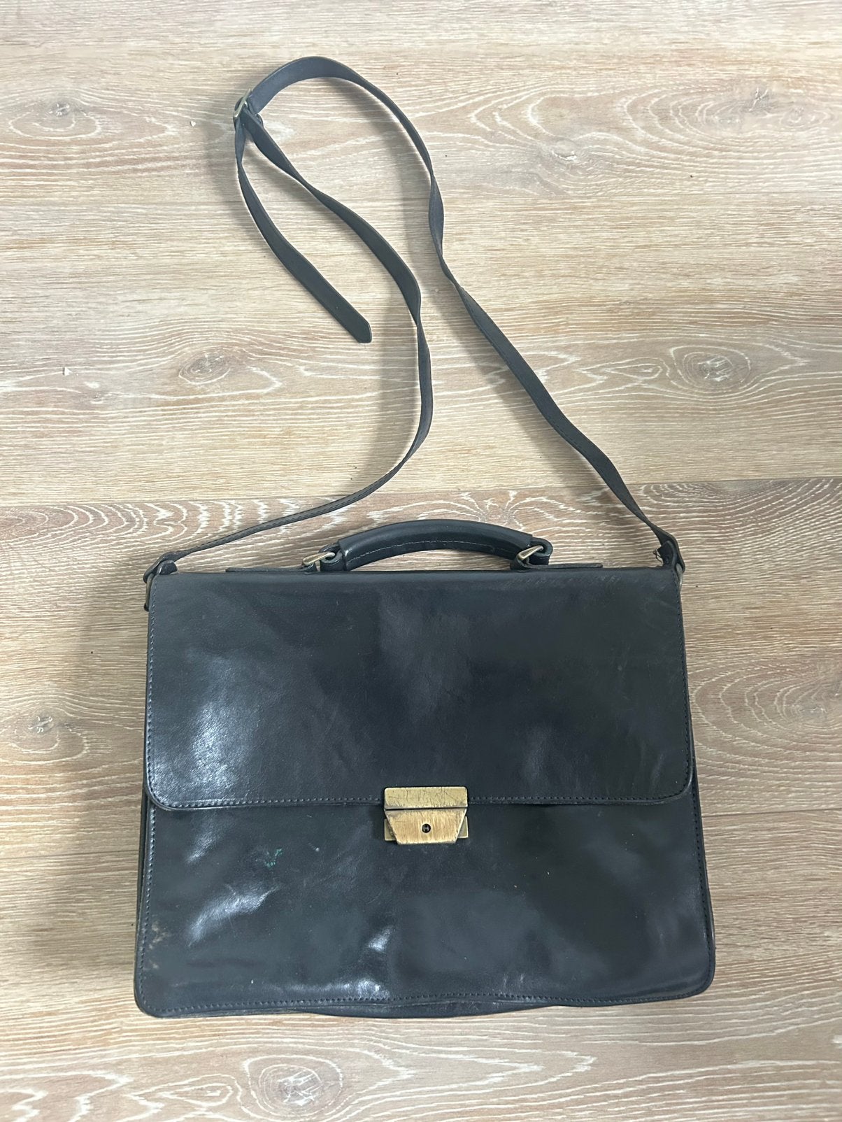 Lederen zwarte aktetas, Gebruikt, Slot, Ophalen of Verzenden, Minder dan 35 cm