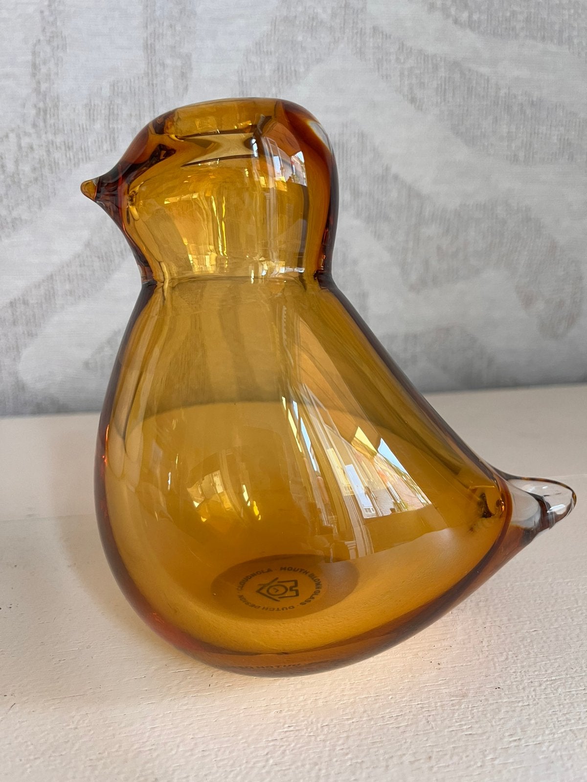 Dutch design amberkleurige vogel vaas, Ophalen of Verzenden