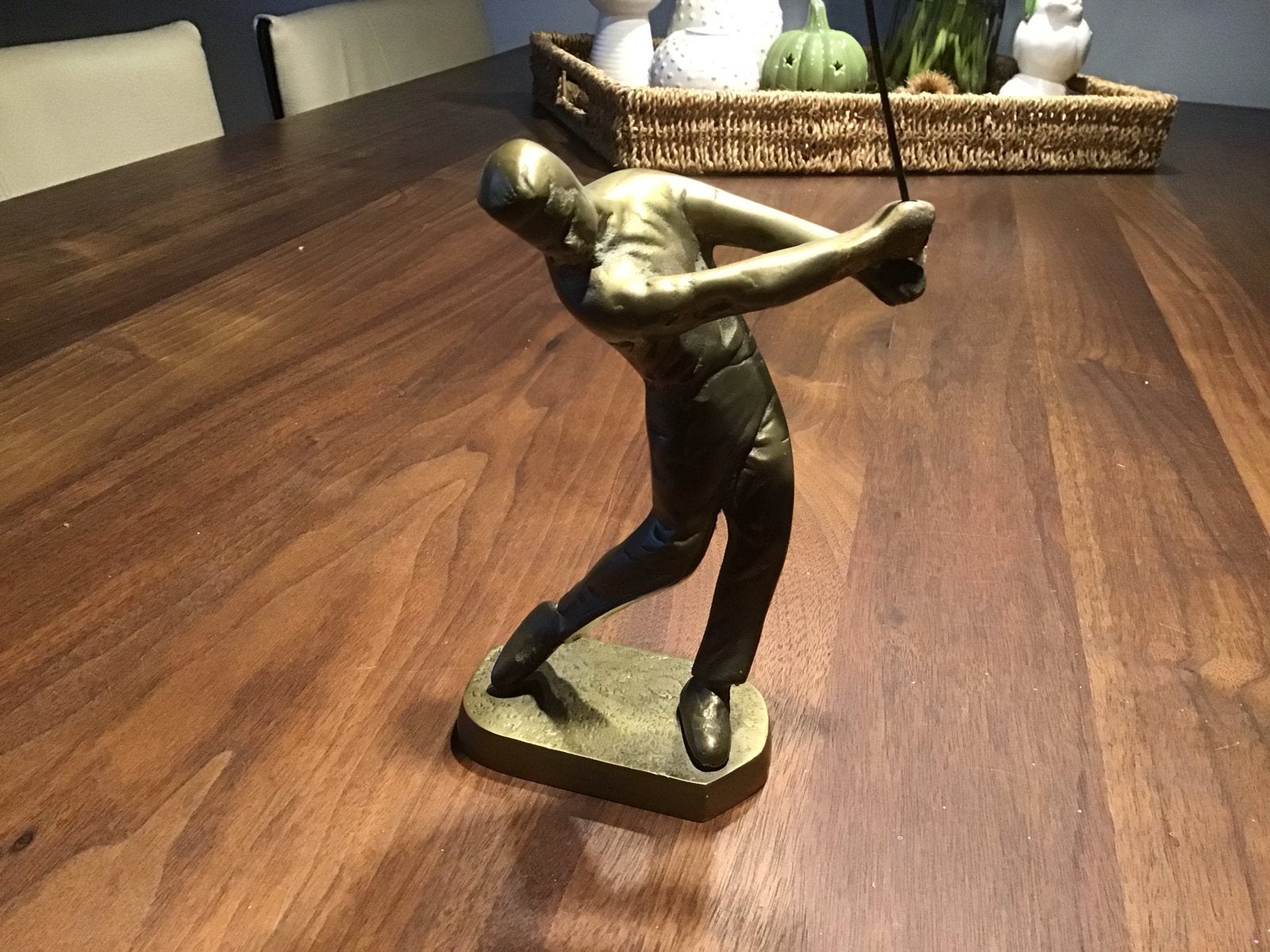 Bronzen beeld van golfspeler - Vintage decoratie, Ophalen of Verzenden, 20 - 50 cm, Beeld, Bruin