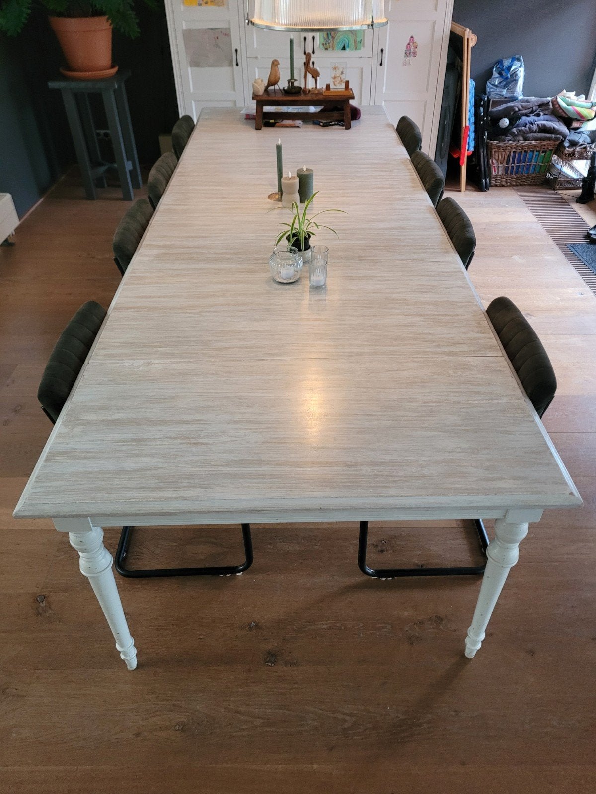 Massief houten eettafel - VERSTELBAAR - met 8 stoelen, Huis en Inrichting, Ophalen, Gebruikt, 100 tot 150 cm, 200 cm of meer