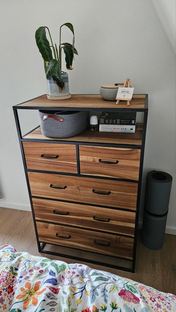 Ladekast hout/metaal met 5 lades, Huis en Inrichting, Kasten | Ladekasten, 5 laden of meer, 100 tot 150 cm, 50 tot 100 cm, Zo goed als nieuw