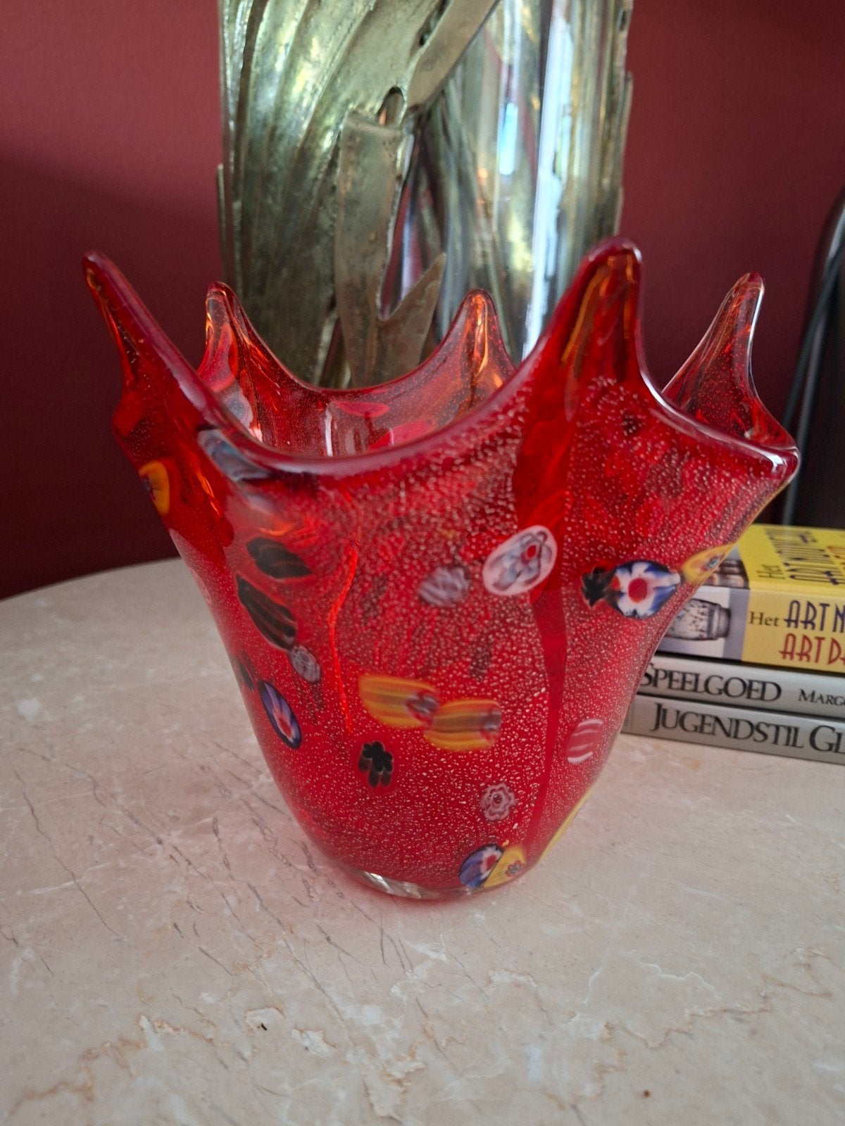 Kleurrijke rode vaas in Murano stijl, Ophalen of Verzenden