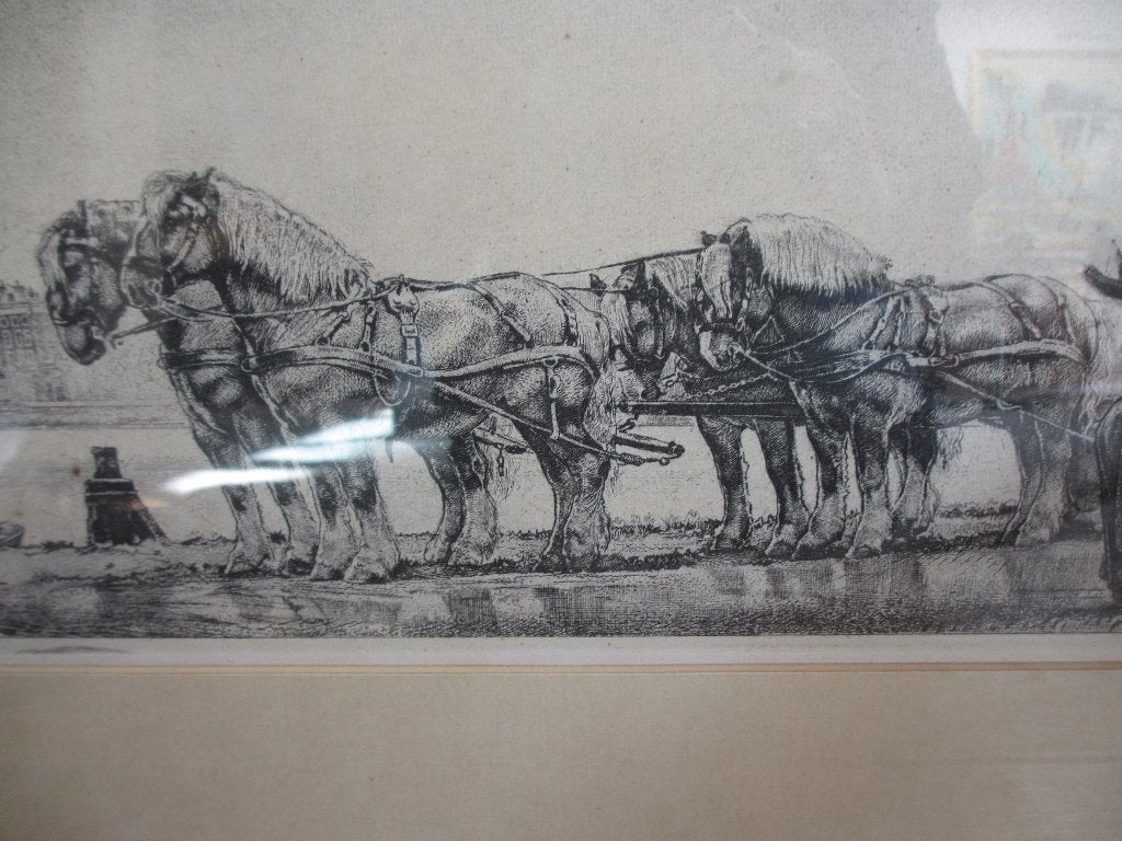 Willem Gerard Hofker ets Bierwagen langs de Amstel, Stadsgezicht, Ophalen of Verzenden, 15 cm, Gesigneerd